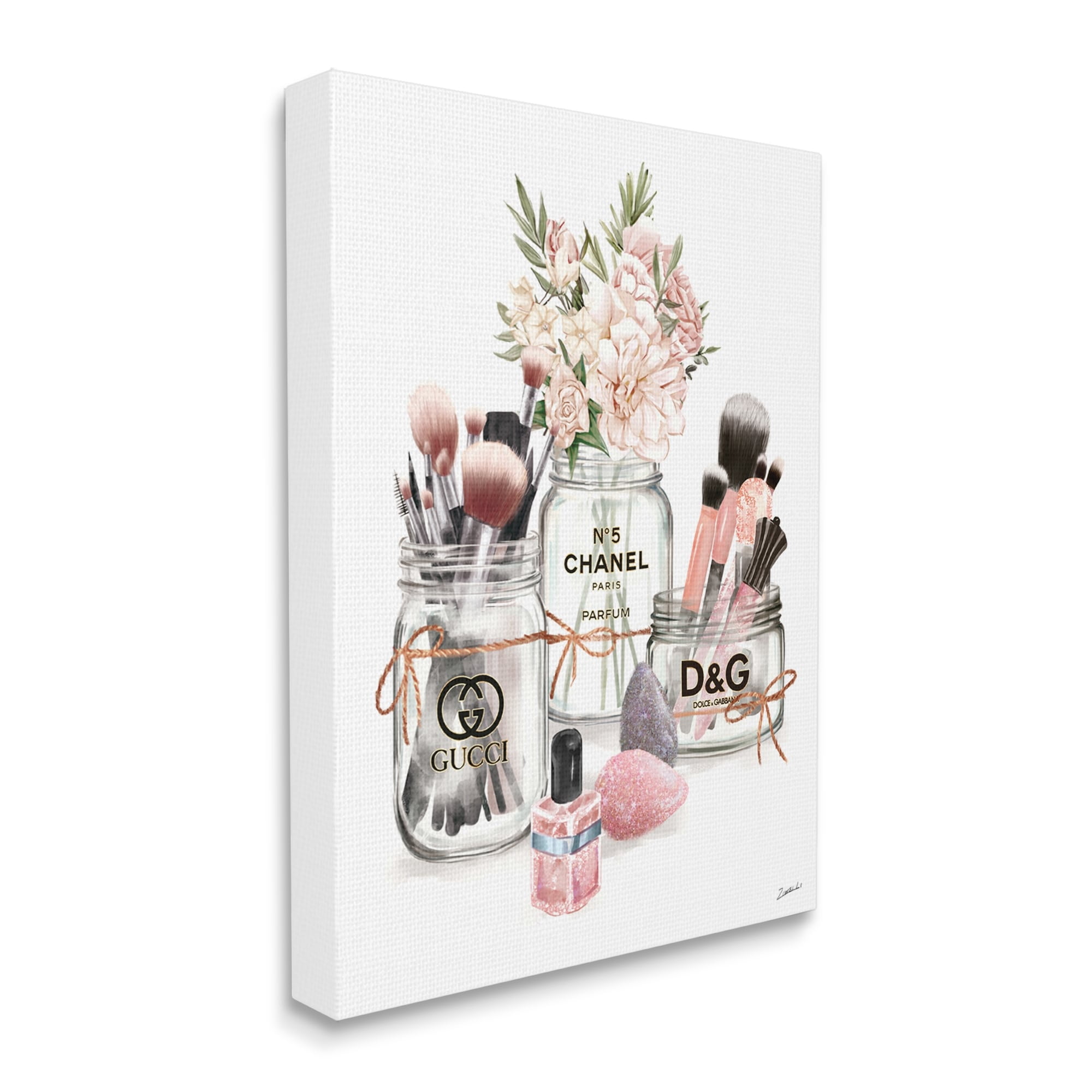 Fashion Cosmetic Brushes in Glam Jars 24 in x 30 in Painting Canvas Art Print, by Stupell Home Décor