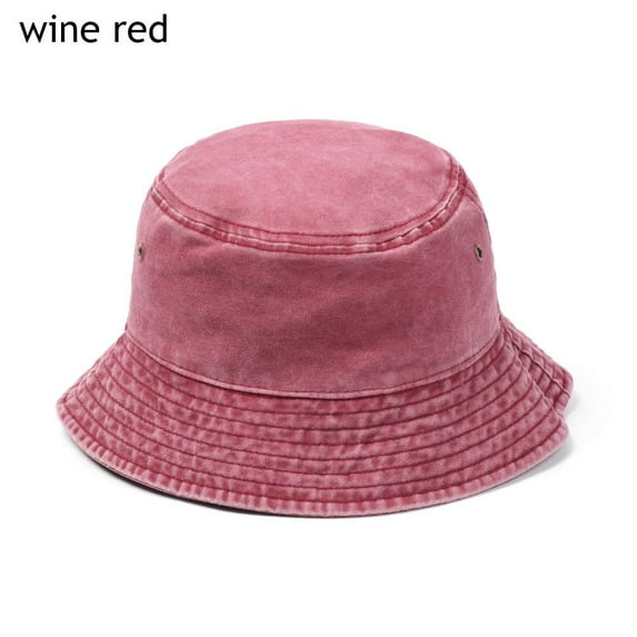 Fashion Cotton Foldable Casual Women Men Sun Hat Fisherman Cap Denim Washed Bucket Hat WINE RED