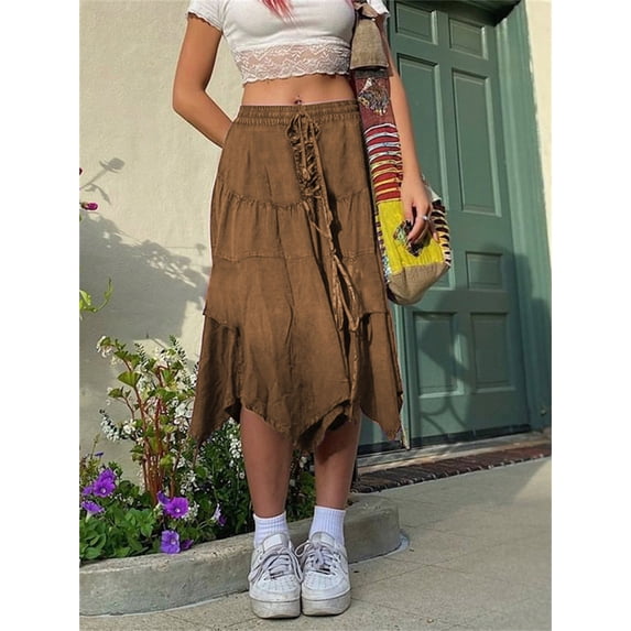 Fashion Cotton Women Floral Print Skirt Side Tie Beach Skirts Summer High Waist Wrap Flower Long Skirt With Slit