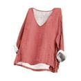 thumbnail image 1 of Fashion Cotton and Linen Long Sleeve Shirts for Womens Plus Size Solid Color Printed V-neck d Linen Top Gifts for Women, 1 of 7