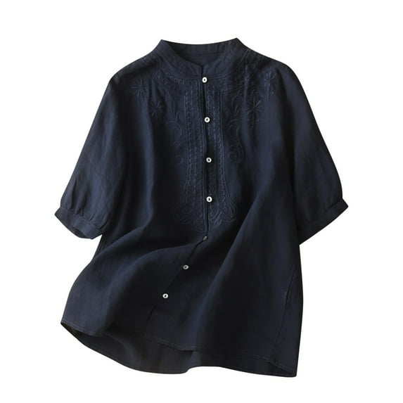 Fashion Cotton and Linen Long Sleeve Shirts for Womens Plus Size Spring V-neck Tops Loose Blouse Casual Work Tunic Tops Gifts for Women