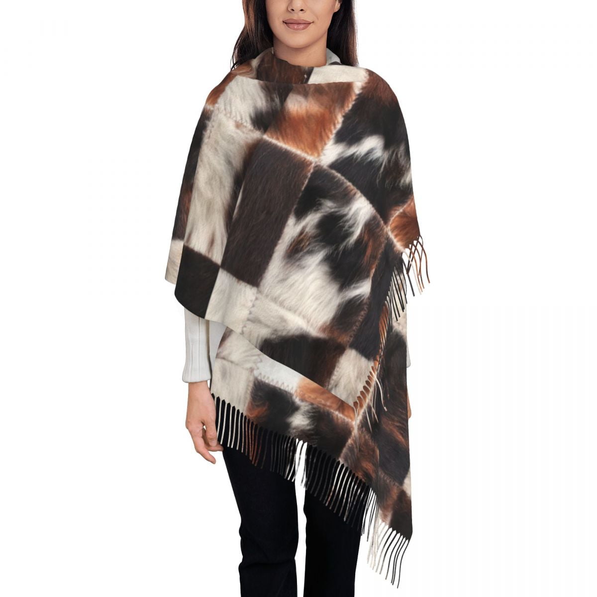 Fashion Cowhide Texture Tassel Scarf Women Winter Warm Shawls Wraps