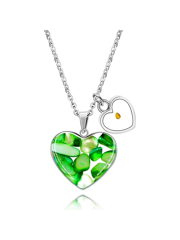 Fashion Created Apple Green Agate Heart Pendant Gravel Necklace Mustard Seed Charms Valentines Gifts for Women Y941 (Green)…