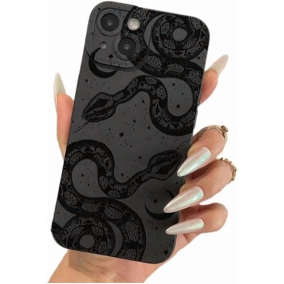 Fashion Creative Curved Black Snake Black Phone Case Compatible with iPhone Case (Black, for iPhone 14)