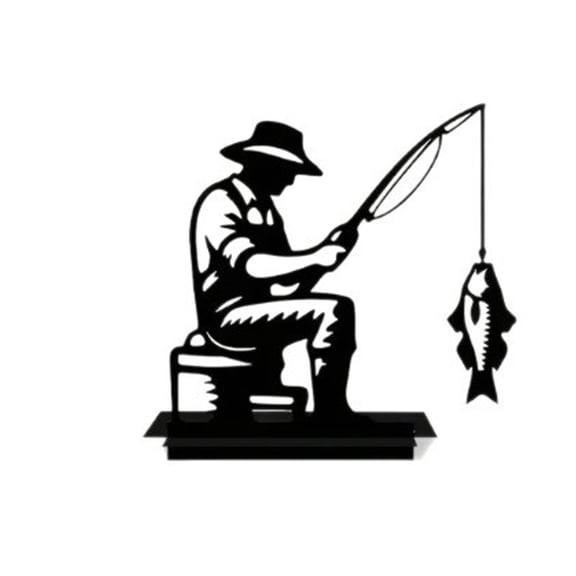 Fashion Creative Custom Wild Fishing Metal Statues Iron Art With Base Suitable For Office Bedroom Desktop Garden