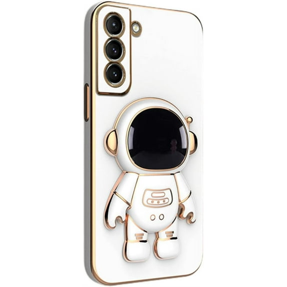 Fashion Creative Cute Astronaut Bracket TPU Phone case for Samsung Galaxy A11 A20 A21 A30 A42 A50 S A91 Bumper Popular Spaceman Stand Shockproof Protective Back Cover(White,A11)