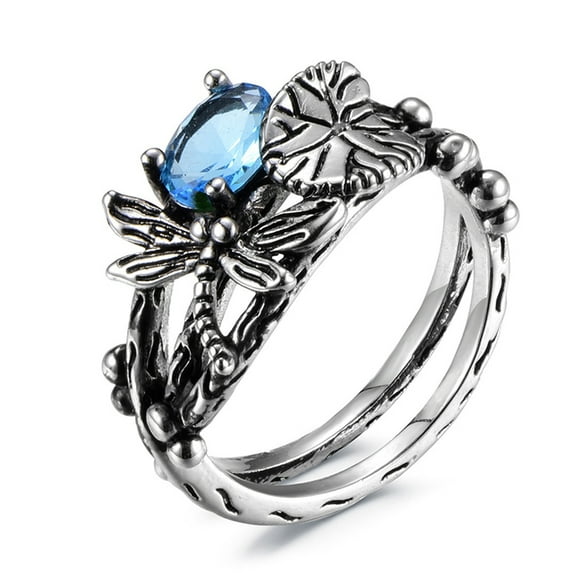 Fashion Creative Dragonfly Lotus Ring Exquisite 7-Color Crystal Zircon Ring Accessories Charming Women's Jewelry Gift