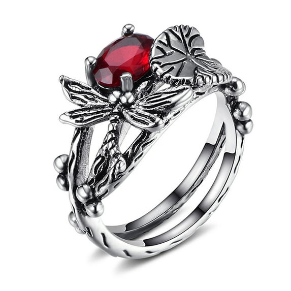 Fashion Creative Dragonfly Lotus Ring Exquisite 7-Color Crystal Zircon Ring Accessories Charming Women's Jewelry Gift