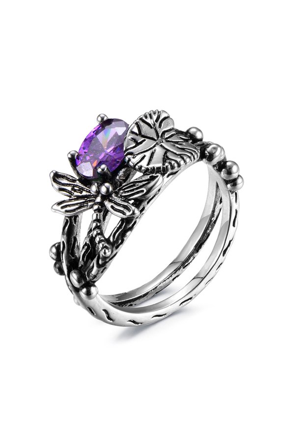 Fashion Creative Dragonfly Lotus Ring Exquisite 7-Color Crystal Zircon Ring Accessories Charming Women's Jewelry Gift