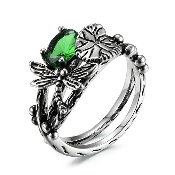 Fashion Creative Dragonfly Lotus Ring Exquisite 7-Color Crystal Zircon Ring Accessories Charming Women's Jewelry Gift
