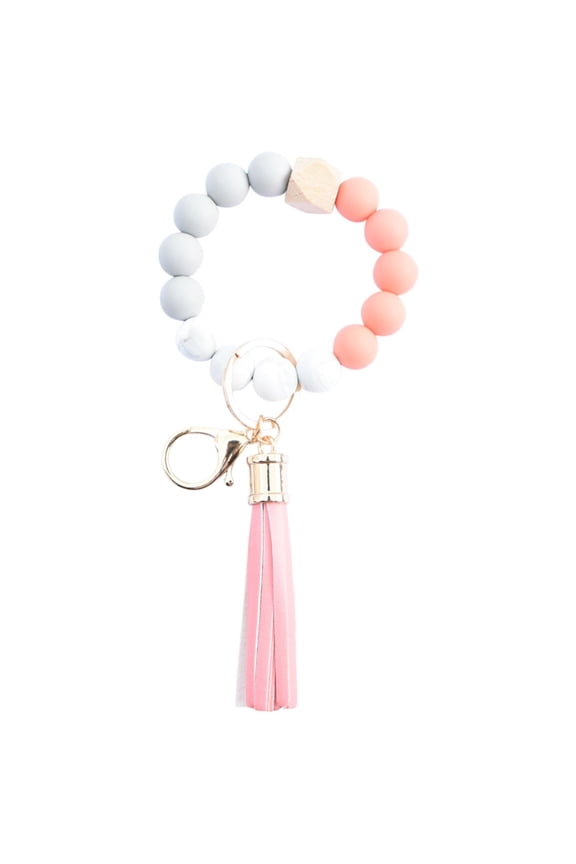 Fashion Creative Keychain Bracelet Wristlet Key Ring Beaded Bangle Tassels Leopard Print Key Chains For Women
