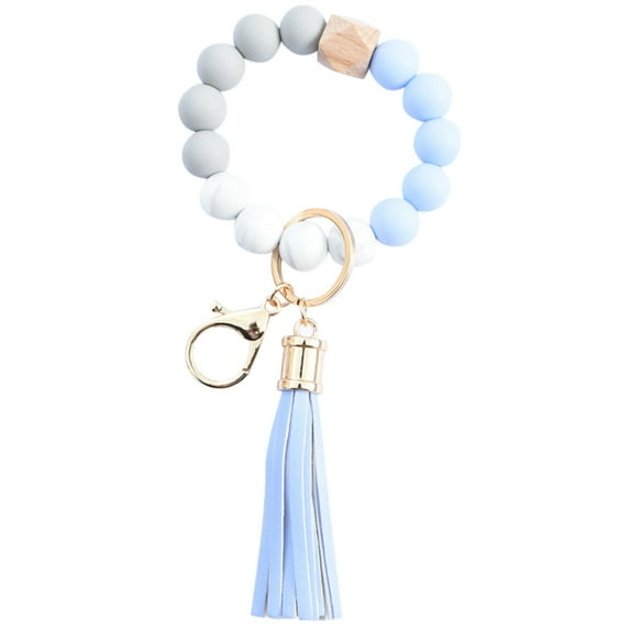 Fashion Creative Keychain Bracelet Wristlet Key Ring Beaded Bangle Tassels Leopard Print Key Chains for Women