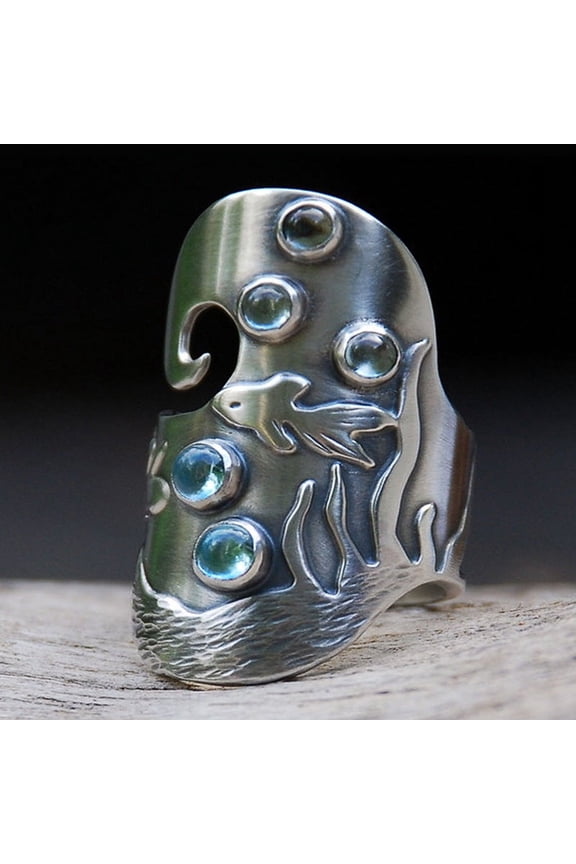 Womens Geometric Ring European Fashion Design Underwater World Copper Ring Anniversary Gift Idea Geometric Shape Ring Fashion Jewelry Ring for Women