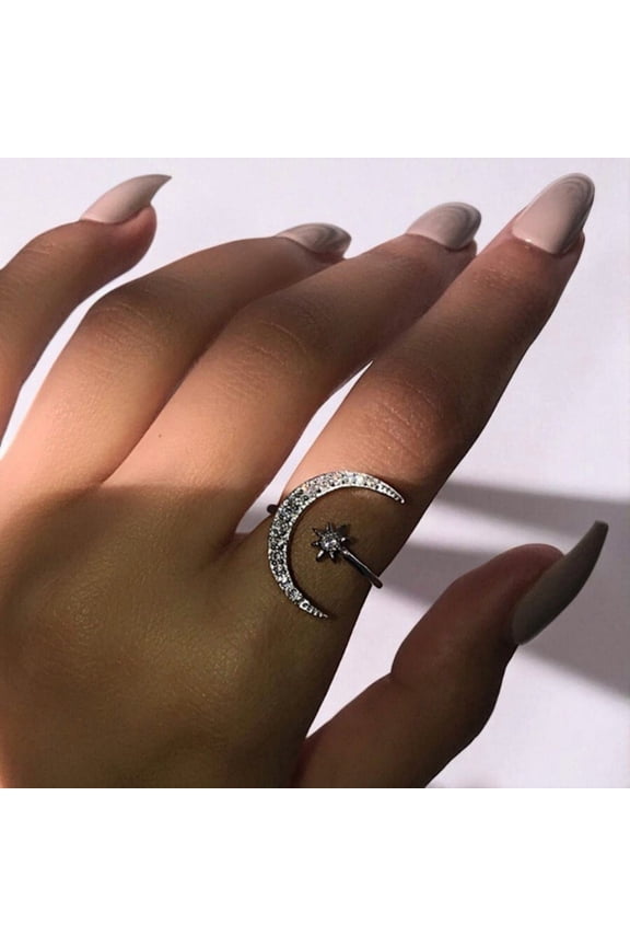 European Style Star Moon Ring Fashionable Crescent Open Finger Jewelry