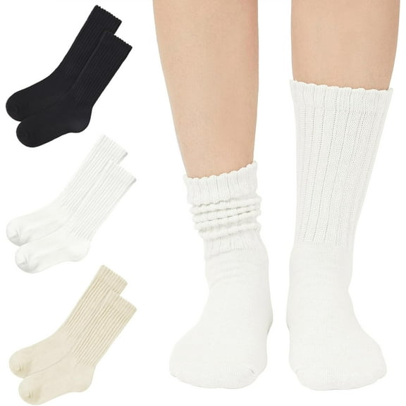 Fashion Crew Socks for Women Casual Scrunch Retro Crew Socks Solid Color Stacked Tube Socks 1-3 Pairs