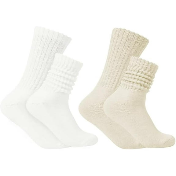 Fashion Crew Socks for Women Casual Scrunch Retro Crew Socks Solid Color Stacked Tube Socks 1-3 Pairs