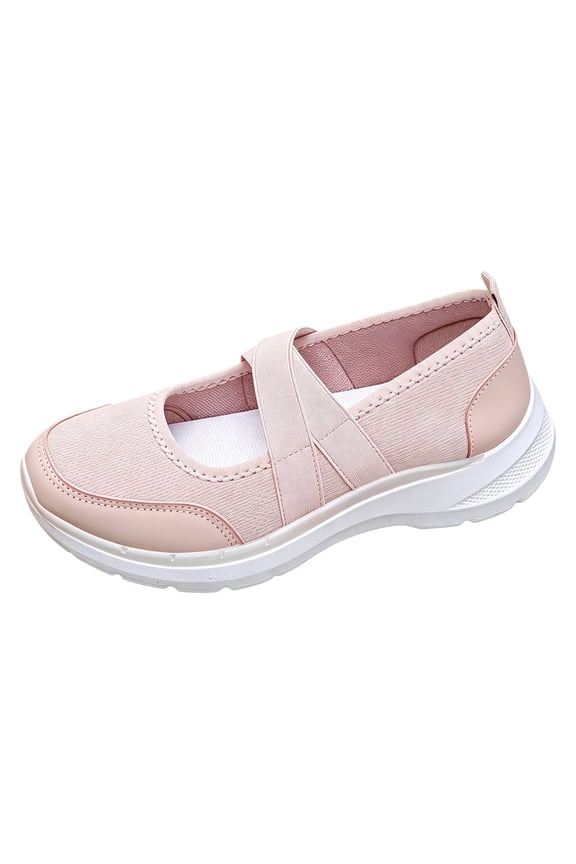 Fashion Crisscross Strap Mary Jane Platform Shoes, Breathable Mesh Slip‑on Trainers for Shopping Travel & Outdoor Occasions Pink 36