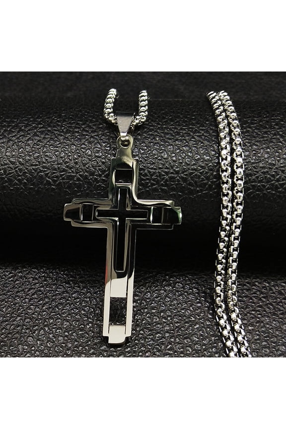 Fashion Cross 14K White Gold Statement Necklace for Men Silver Color Necklaces Pendants Jewelry acero inoxidable