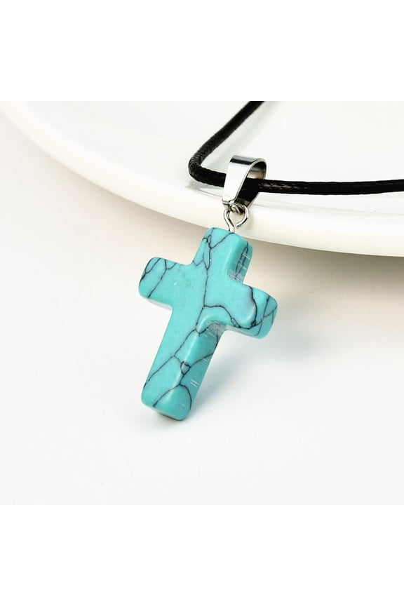 Fashion Cross Agate Versatile Pendant Leather Rope Necklace Jewelry