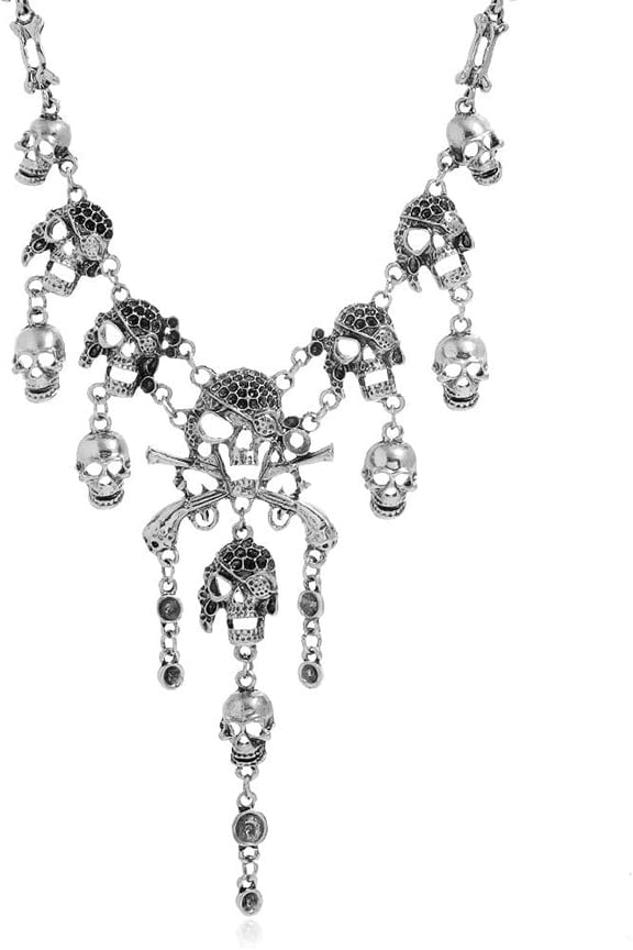 Fashion Cross Ghost Head Skull Bone Choker Necklace Halloween Unisex Chain Pendant Collar Necklace for Women