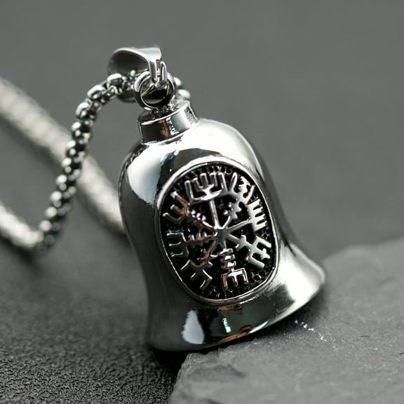 Fashion Cross Guardian Angel Wings Bell Necklace Pendant Men Viking Amulet 14K White Gold Jewelry