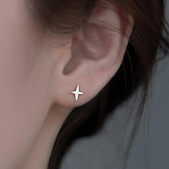 Fashion Cross Star Zircon Stud Earrings Four-Pointed Star Personality Earr✨. O3S1