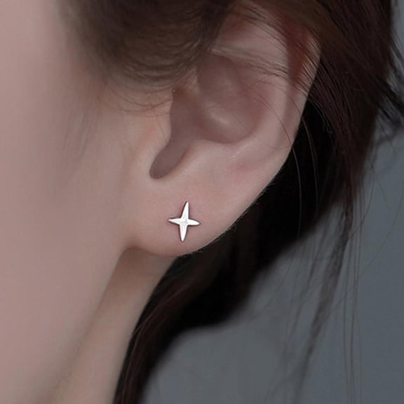 Fashion Cross Star Zircon Stud Earrings Four-Pointed Star Personality Earr. O3S1