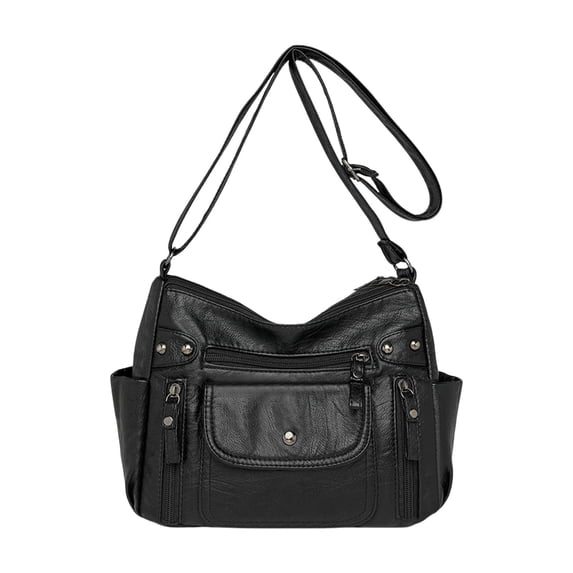Fashion Crossbody Bag for Women Shoulder Bag Soft PU Leather Handbags Purses Multi Pocket Hobo Tote Bag Black
