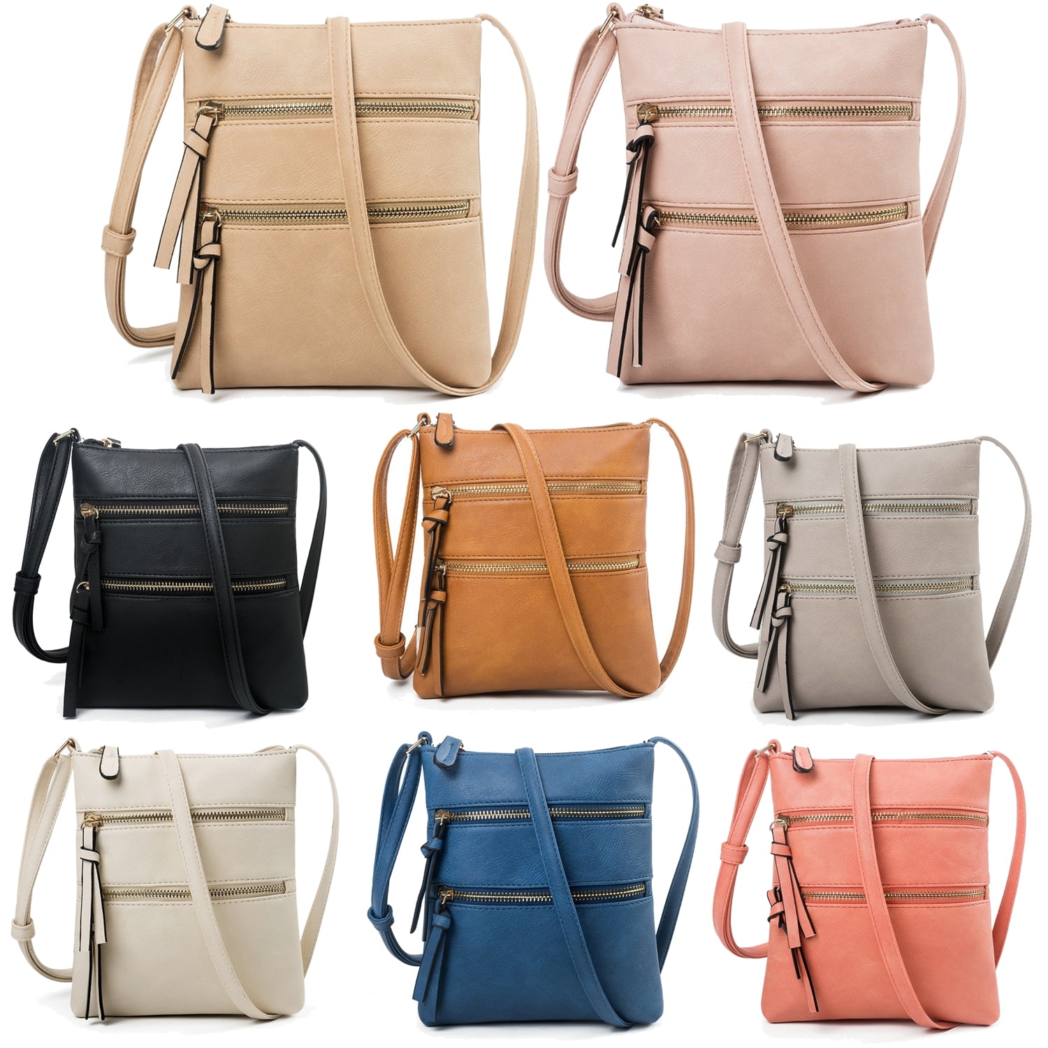 Fashion Crossbody Purses with Multi Zipper Pockets for Women