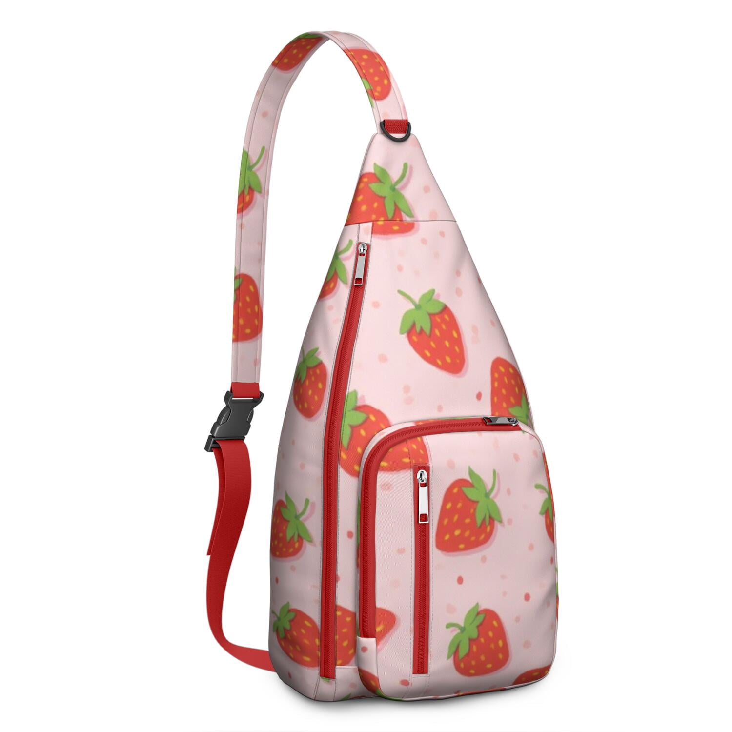Fashion Crossbody Sling Bag Strawberry Trendy Sling Backpack for Women/Men Adjustable Lightweight Travel Hiking Casual Daypack for Women Men