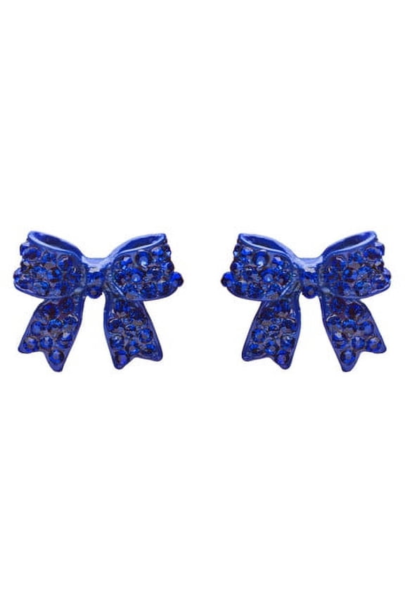 Fashion Crystal Pave Bow Ribbon Stud Earrings Blue