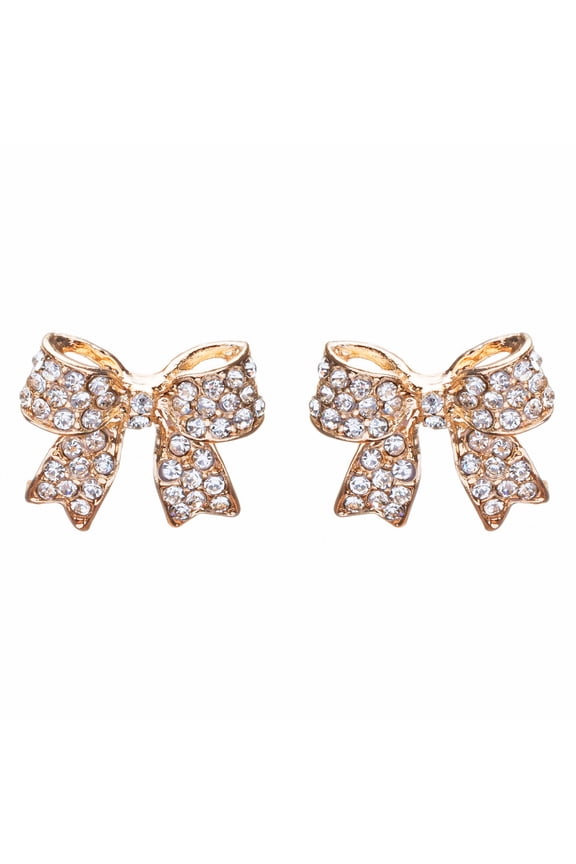 Fashion Crystal Pave Bow Ribbon Stud Earrings Gold CL
