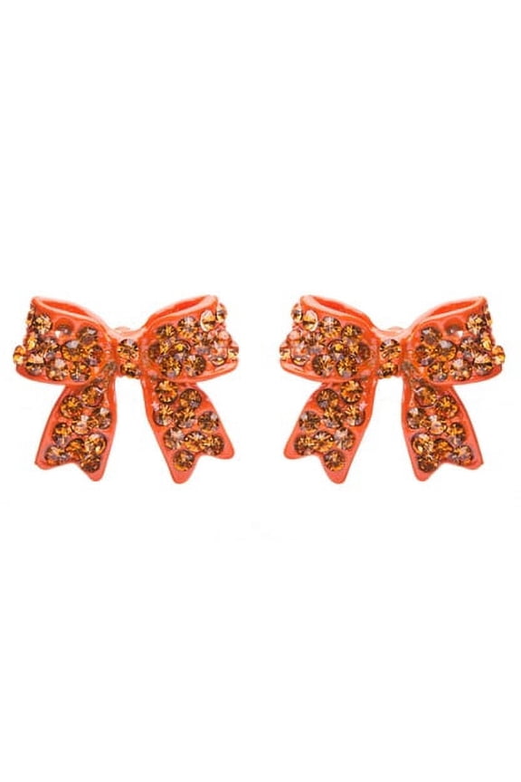 Fashion Crystal Pave Bow Ribbon Stud Earrings Orange