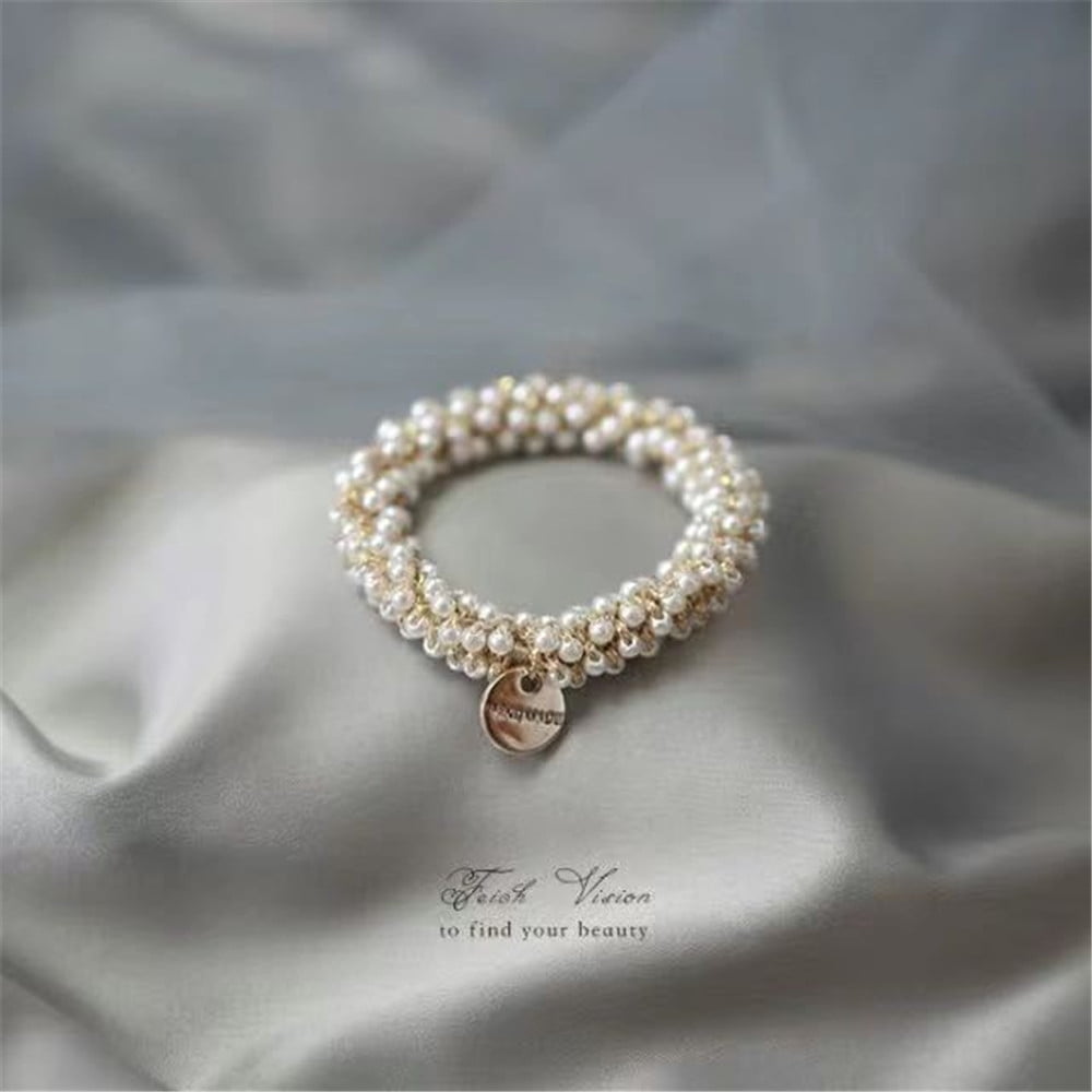 Fashion Crystal Pearls Hair Bands Handmade Elastic Beaded Women Girls Ponytail Holders Hair Ties Hair Accessories Wholesale