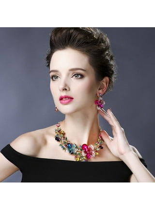 4pcs women's jewelry set with rhinestone inlaid necklaces, earrings,  bracelets, wedding accessories