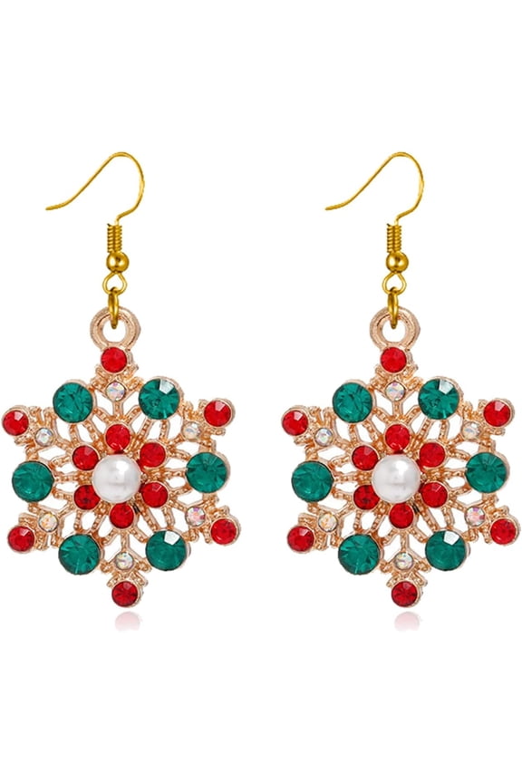 Fashion Crystal Snowflake Dangle Drop Earrings - Sparkling Handmade Colorful Rhinestone Snowflake Flower Earrings for Women - Chrismas Holiday Party Jewelry Gifts