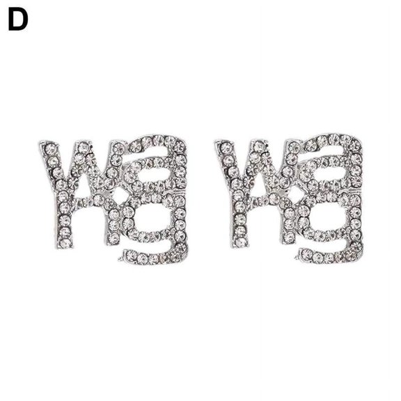 Fashion Crystal Wang Letter Earrings Brooch Simple Temperament Rhinestone A8S2 For Women Earrings Pin Letters Jewe Dangle Clearance