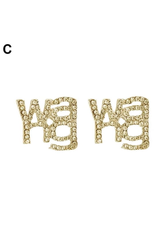 Fashion Crystal Wang Letter Earrings Brooch Simple Temperament Rhinestone A8S2 For Women Earrings Pin Letters Jewe Dangle Gift For Her