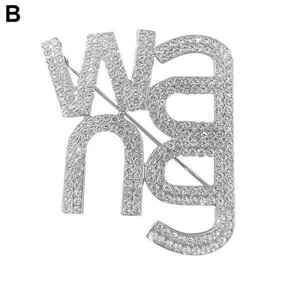 Alloy Women Fashion Jewelry Badge Pin Wang Letter Brooches Rhinestone H3Q FAST C9D3