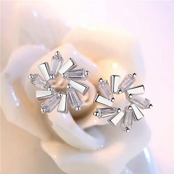 Fashion Cubic Zircon 925 Silver Stud Earrings Women Anniversary Jewelry A Pair