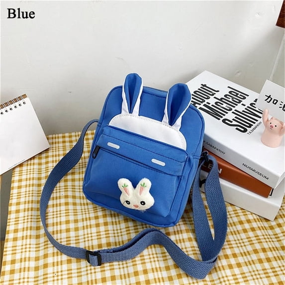 Fashion Cute Cartoon Rabbit Mobile Phone Bag Nylon Cloth Messenger Bag Crossbody Shoulder Bag BLUE