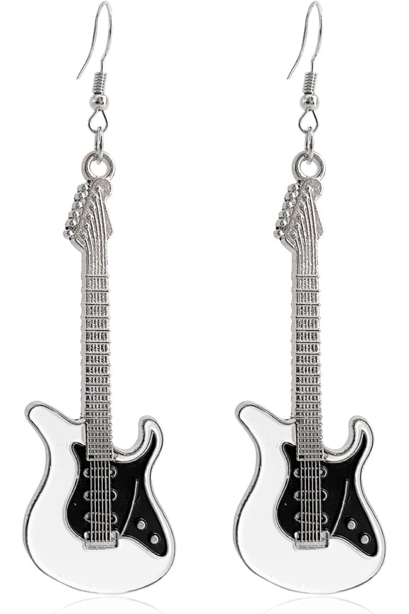 Fashion Cute Metal Black White Music Bass Electric Guitar Dangle Drop Earrings For Women Music Lovers Teacher Singer Hypoallergenic Personalized Jewelry Gifts[Z1]
