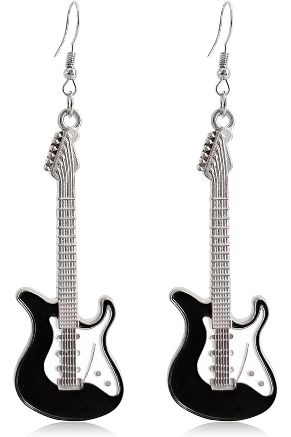 Fashion Cute Metal Black White Music Bass Electric Guitar Dangle Drop Earrings For Women Music Lovers Teacher Singer Hypoallergenic Personalized Jewelry Gifts[Z1]