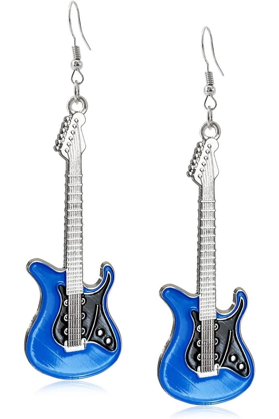 Fashion Cute Metal Black White Music Bass Electric Guitar Dangle Drop Earrings for Women Music Lovers teacher singer Hypoallergenic Personalized Jewelry Gifts