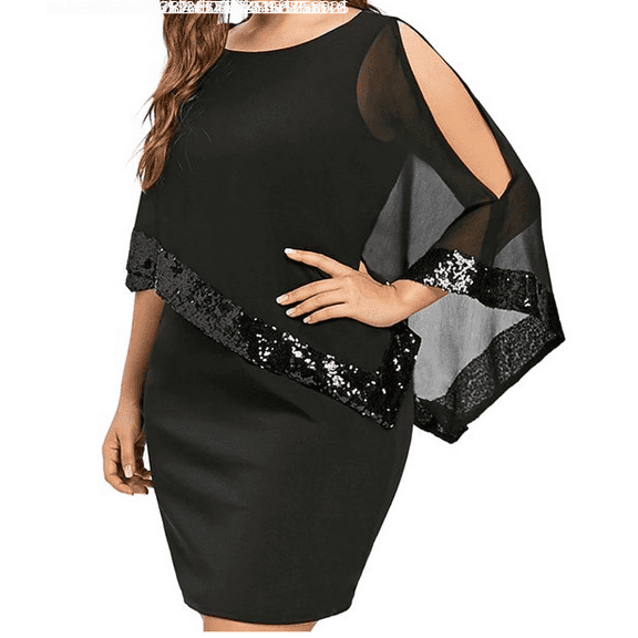 Wirziis Women's Plus-Size Short Sleeves Dress with Sequin Trim Chiffon Overlay Shoulder Summer Dress for Women Maxi Dress