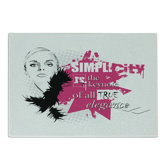 Fashion Cutting Board, Lady Face with Makeup Simple Design Inspirational Vogue Fashion Theme Art, Decorative Tempered Glass Cutting and Serving Board, Small Size, Pale Grey Black Pink, by Ambesonne