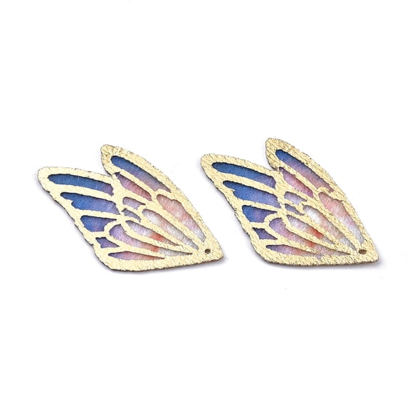 Fashion DIY Earrings Jewelry Accessories Imitation Metal Cloth Pendants Wing Royal Blue 31x18x0.6mm Hole: 0.8mm