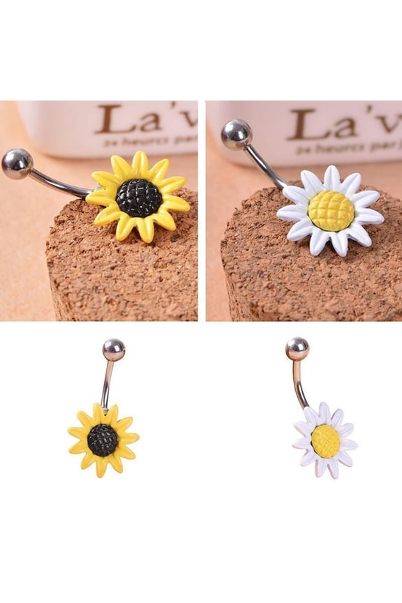 Fashion Daisy Flower Dangle Belly Button Rings Body Piercing Navel Bar