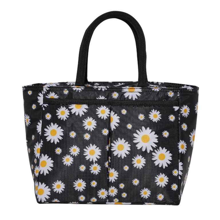 Daisy Print Lunch Bag, Portable Insulated Lunch Box Storage Bag