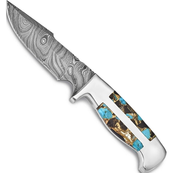Fashion Damascus Steel 256 Layer Fixed Blade Turquoise/Abaloneshell/Obsidian Handle (9 X 1.25) Made In Pakistan kn6263